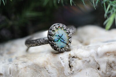 Opal Ring * Solid Sterling Silver Ring* Floral Band * 8x10mm Monarch Opal *  Any Size - image4